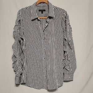 Banana Republic Black and White Button Down Shirt With Ruffle Sleeves